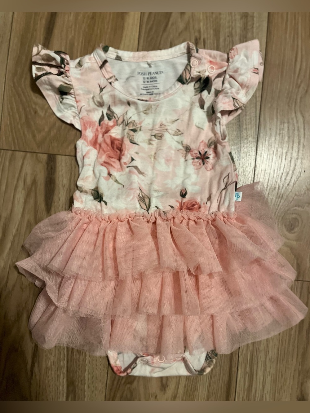 Posh Peanut Pink Floral Tulle Romper Dress